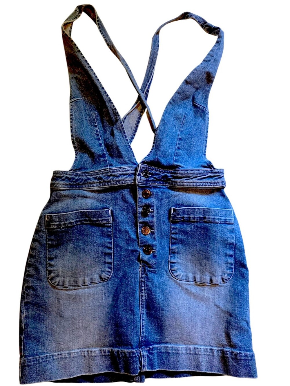 EUC We the Free People Blue Denim Overall Skirt with Front Buttons